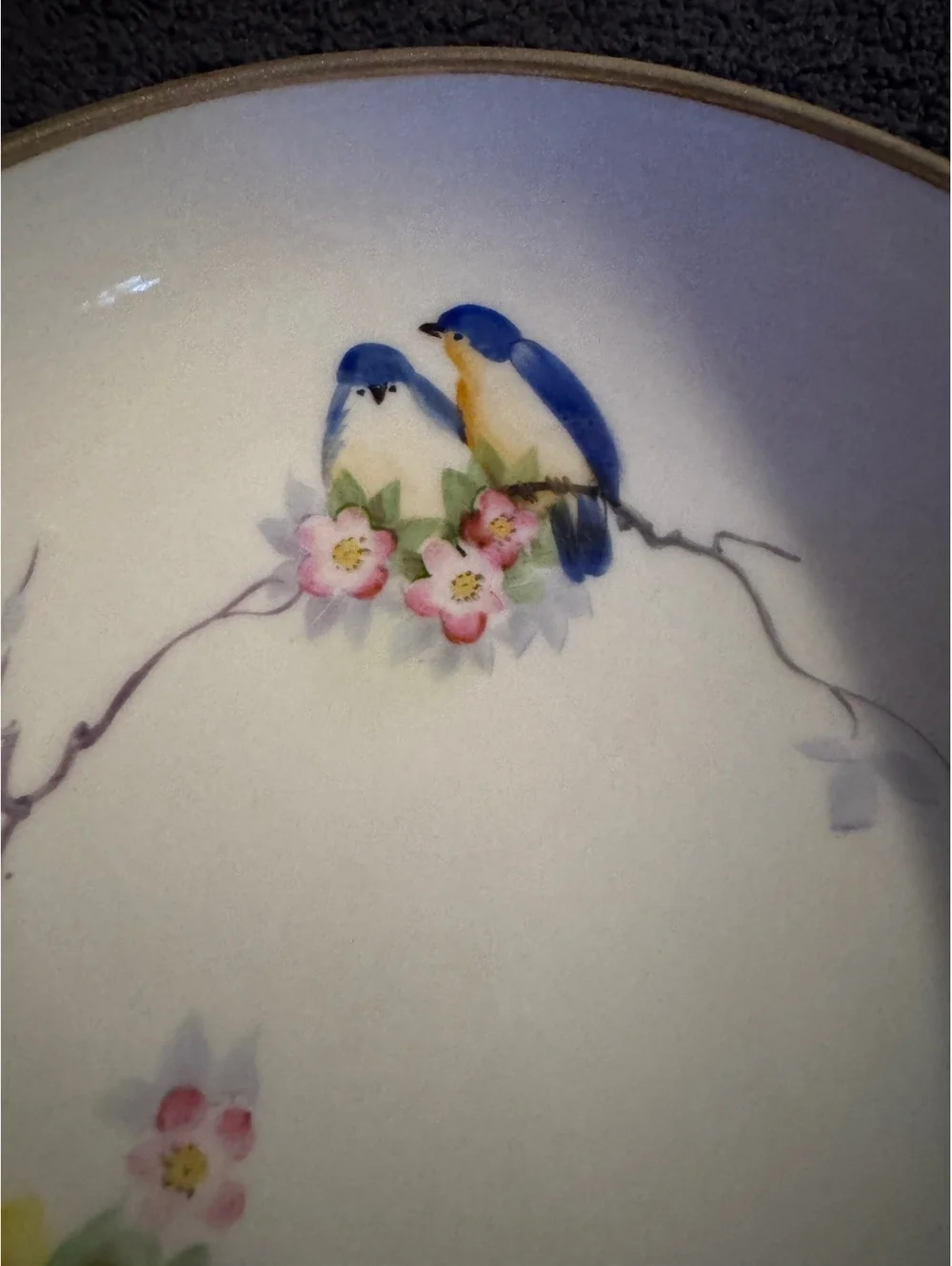 Nippon Footed Porcelain Bowl with Hand-Painted Bluebirds and Floral Design